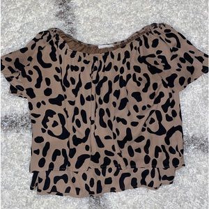 Boutique Off Shoulder Leopard Blouse